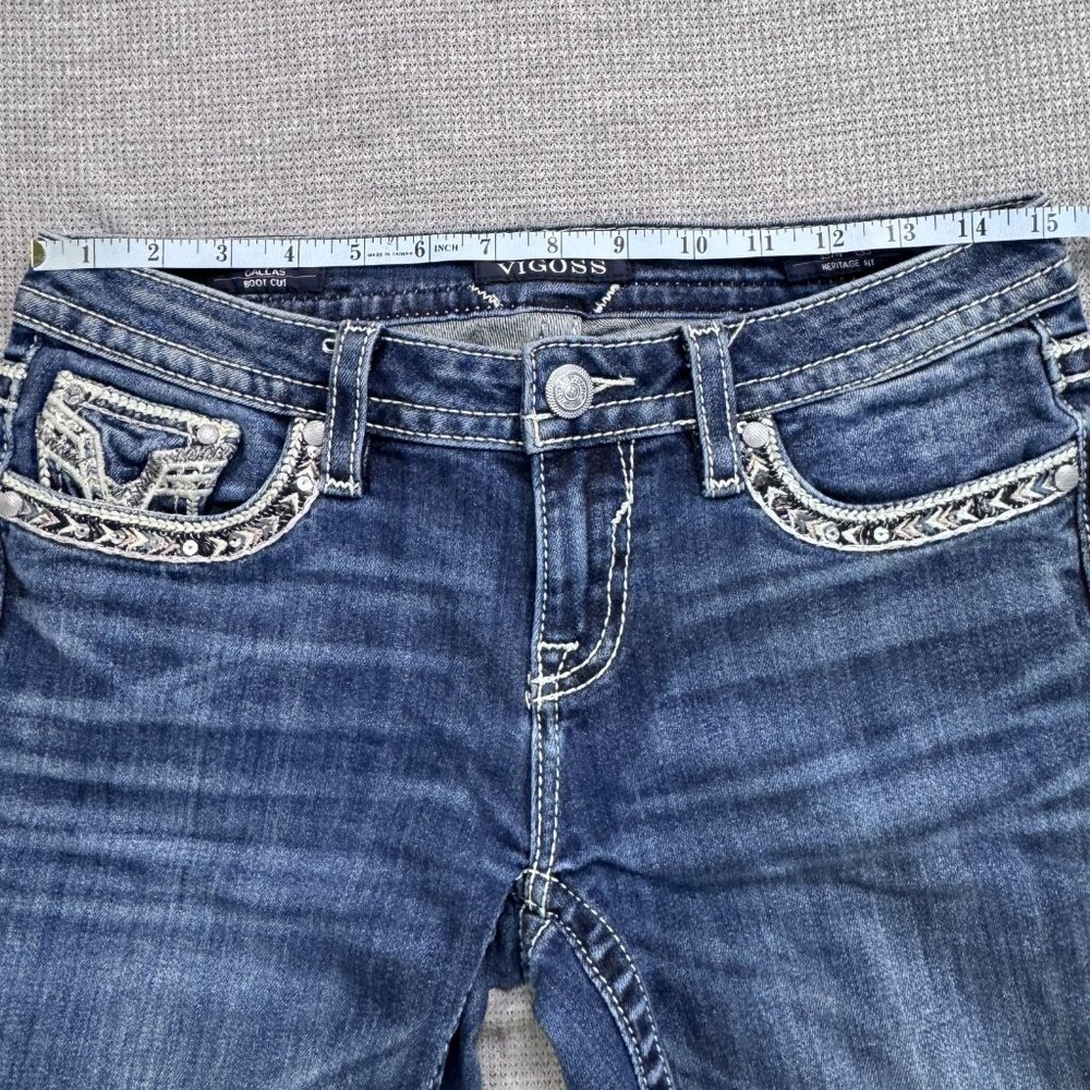 Vigoss Womens Size 3/4 L33 Blue Denim Bootcut Dallas Heritage Jeans Embellished - Picture 10 of 15